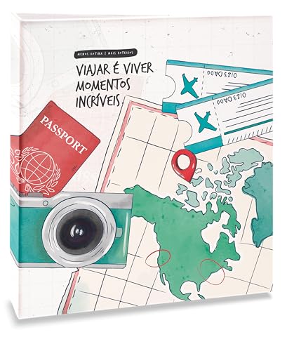 Álbum de fotos Ical, encadernação tradicional, para 120 fotos 10x15cm - envelope plástico transparente - linha Viagem - modelo viajar é viver momentos incríveis - 561