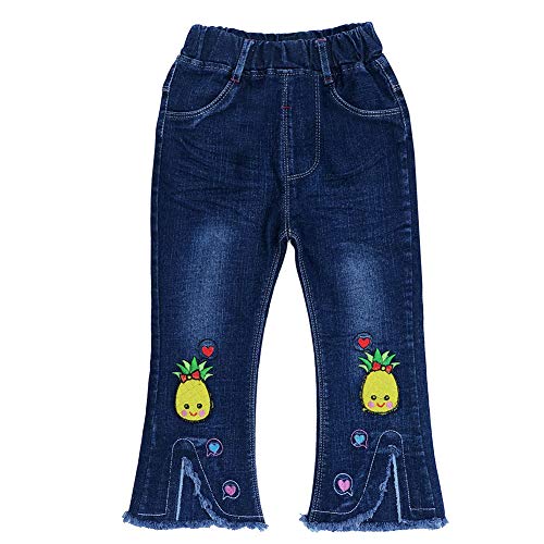 peacolate 3-7T Pantalones de mezclilla con bordado de piña para niñas y niños pequeños (Piña.2-3a) Cover