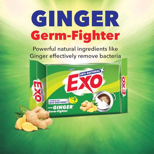 Image of Exo Anti-Bacterial Dishwash Bar 200gm X 3 | Power of Bio-Enzymes Removes Tough Grease | Complete Dishwashing Solution With Goodness of Ginger Germ-Fighter | Experience Hygienic & Superior Cleaning