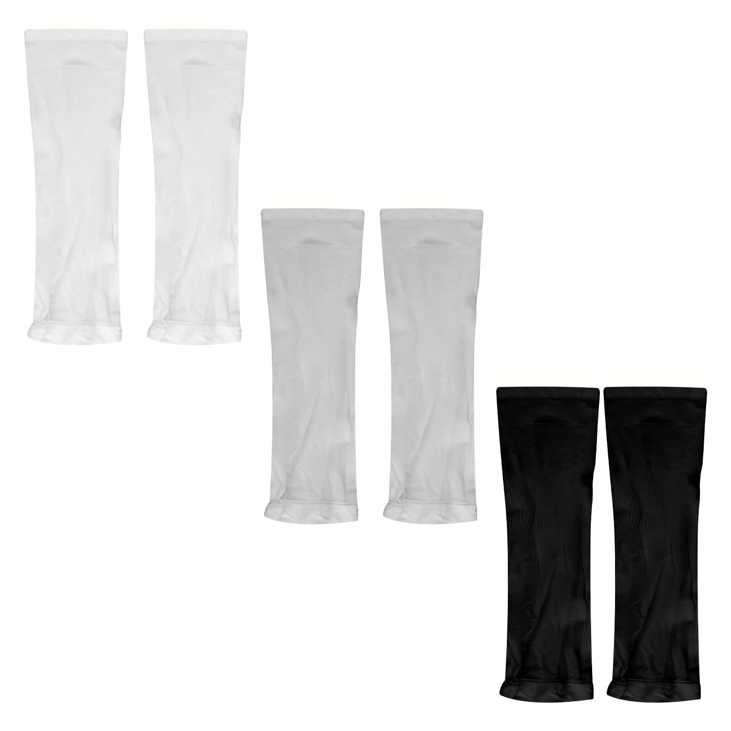 Hopzab Unisex Black, White, Grey 3Pcs Uv Protection Arm Sleeves, Breathable Ice Silk Cooling Covers For Outdoor Sports, Cycling, Running, Driving,