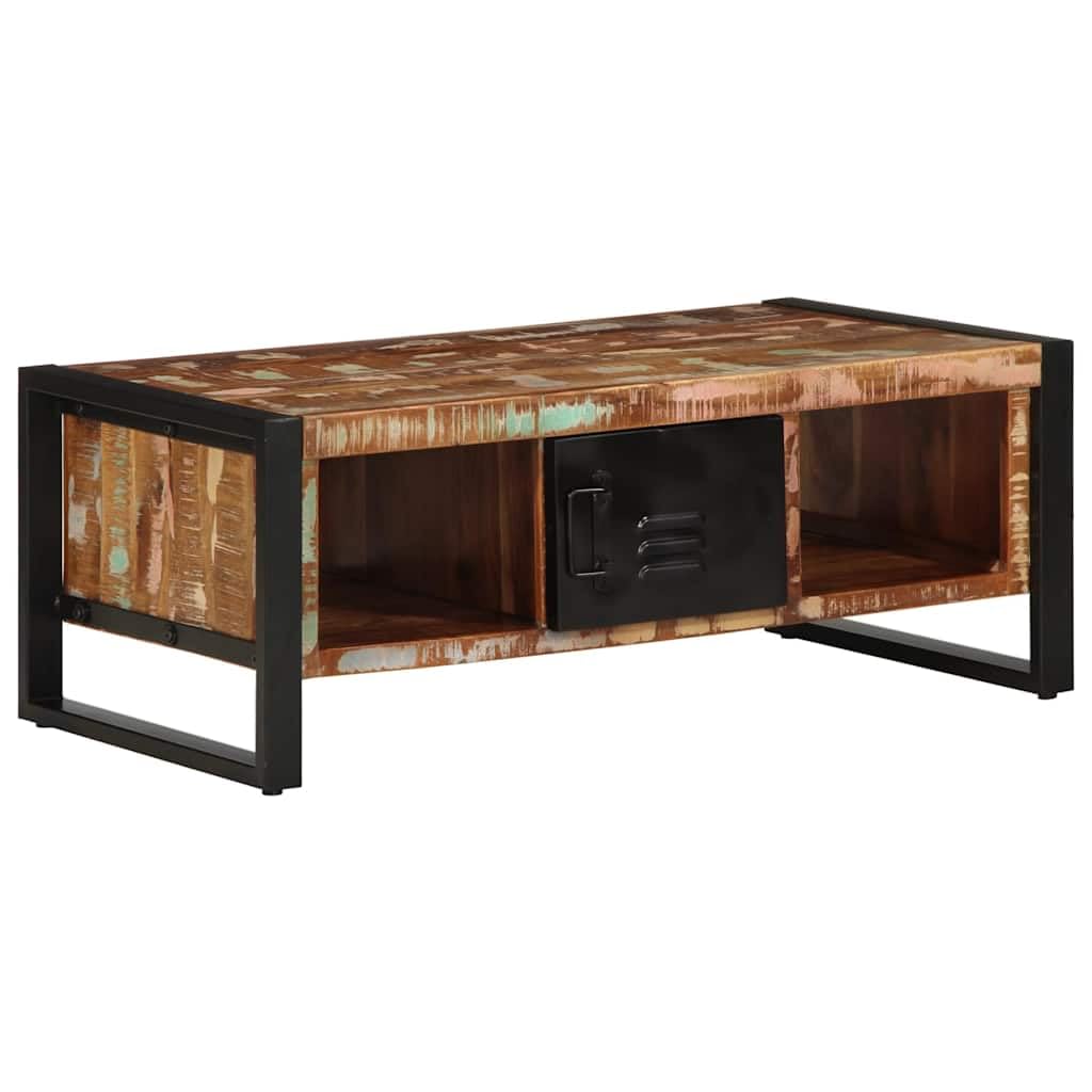 Stolik kawowy wielokolorowy drewniany stolik kawowy uchwyt do przechowywania, stabilna szafka pomocnicza 90 x 50 x 36 cm lite drewno z recyklingu