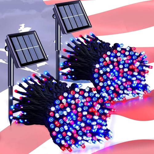 OUJIAHUI 2pcs solaire chaîne de lumières de Noël, 5M 20led extérieure chaîne de lumières 8 modes imperméable à l'eau solaire arbre chaîne Cour...