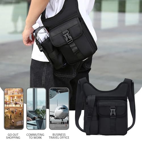 Man Bag - 9.84x9.06x1.97 Inches Compact Shoulder Messenger for Outdoor Travel, Fashion Businessw with Adjustable Strap, Gym Sport Hiking Bag for Casual Use, Oxford Polyester, Black3