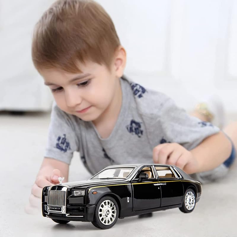 Image of Kids Model 1:32 Roll Royce Phantom Die Cast Metal Car Pull Back Action Opening Doors with Realistic Engine Sound Lights Toy Car Gift for Boys - Silver