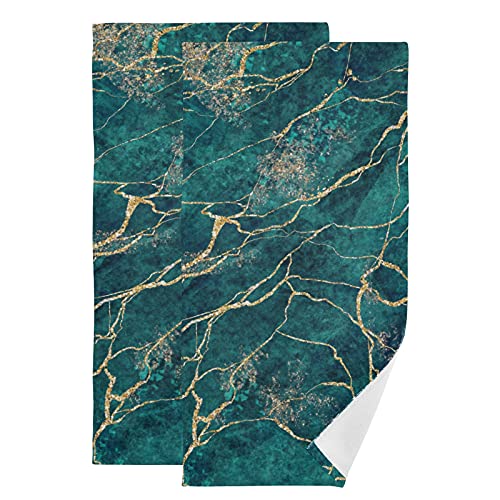 Handtücher, goldfarben, glitzernd, Malachit, grüner Marmor, luxuriöser Druck, dekorativ, Badezimmer, superweich, sehr saugfähig, Mehrzweck-Handtücher für Yoga, Fitnessstudio, Spa, Küche, 71 x 35 cm Cover