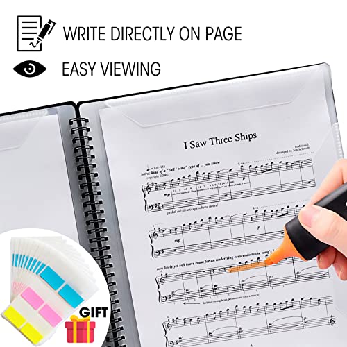 Velkpro Sheet Music Folder -20 Sleeves Display 40 Pages Music Binder Holder, Spiral Binder Organizer For Music Stand -Fits Letter Size 8.5 X 11 Inch For Music Stand, Drawing, Modifying Files Storing #TOP2