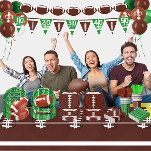Football Party Decorations Includes Plates, Napkins, Cups, Banner, Balloons, Touchdown Tablecloth for Football Birthday & Tailgate Party Decorations, Serves 24 - Image 8