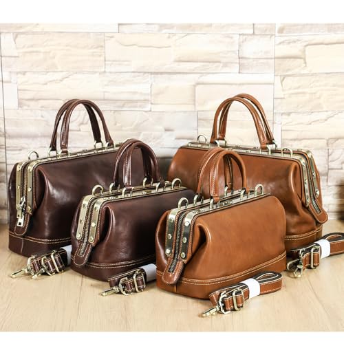 Image of CONTACTS Doctor Bag Purse for Women Luxury Leather Handbag with Lock Shoulder Bag Vintage Top Handle Bag