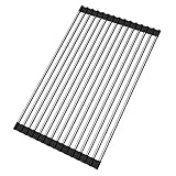 Sctmda Escurreplatos Escurridor Fregadero de Platos Plegable Estante Enrollable de Platos Escurreplatos de Acero Inoxidable sobre el Fregadero Portátil Multiusos Cocina para Fregador 45 * 30cm