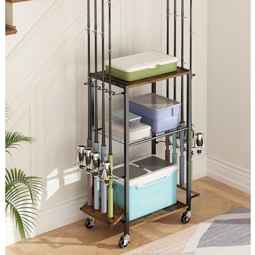 ZHOOGE Fishing Rod Holders for Garage, Fishing Pole holders Fishing Pole Rack Holds up to 8 Rods and Reel Combos, Fishing Gear Equipment Organizer Storage Solution for Garage Basement or Indoor