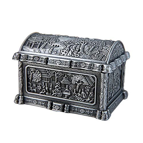 Preisvergleich Produktbild Schmuckschatullen Haushalt Retro kleinen Desktop-Schmuck-Box Klassische Garten Schmuck Storage Box für Halskette, Ohrringe, Ringe, Armbänder (Color : Silver, Size : 8.8X6X5.2CM)