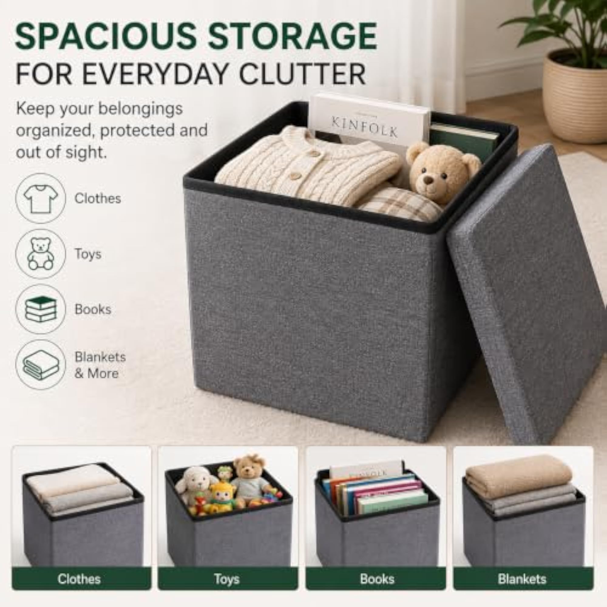 Foldable Storage Ottoman Stool with Hidden Storage