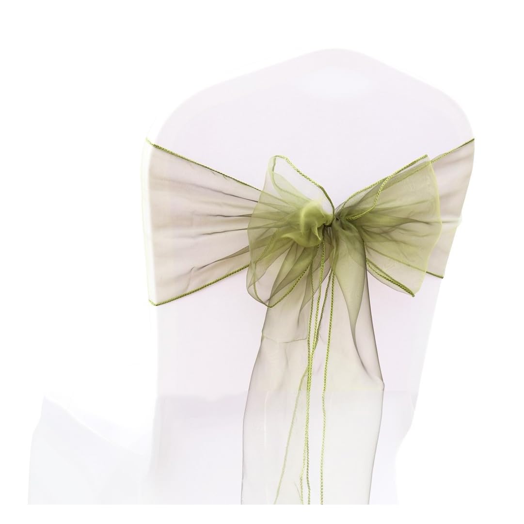 Organza kokardy na krzesła, kokardy na krzesła, na wesele, bankiet, ceremonie, urodziny, imprezy, dekoracja, oliwkowa zieleń, 50 sztuk