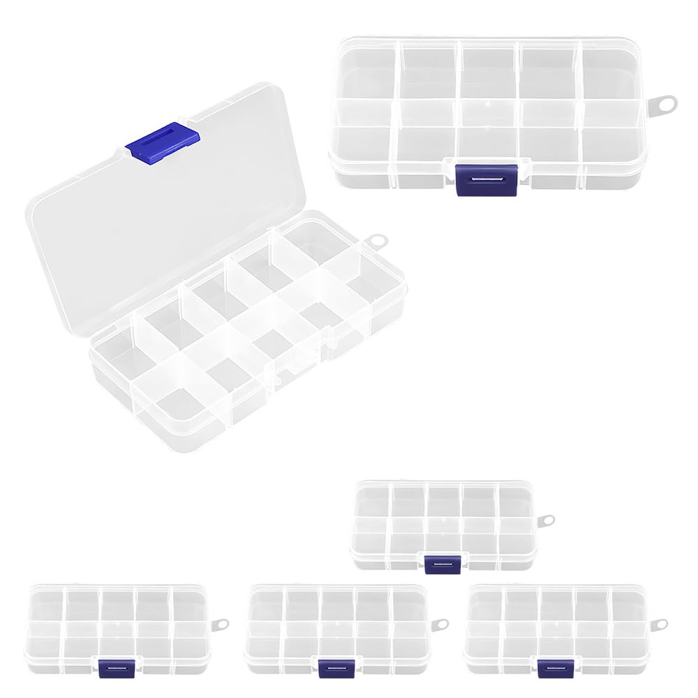 6 Pcs Bead Storage Box, Square Empty Clear Plastic Organizer Storage Box Containers with Hinged Lids, Compartment Storage Boxes, for Collecting Small Items, Beads, Jewelry