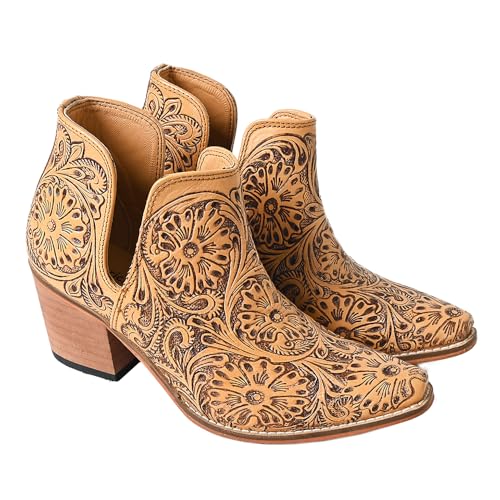 American Darling Floral Hand Curved Genuine Western Leather Ankle Boot