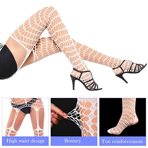 Hercicy Glow in the Dark Fishnet Stockings Hollow Fishnet Stockings Luminous Glowing Mesh Socks High Waist White Mesh(Stylish Style)2