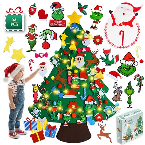 Felt Christmas Tree for Toddlers, Green Monster Christmas Decorations,52 Ornaments