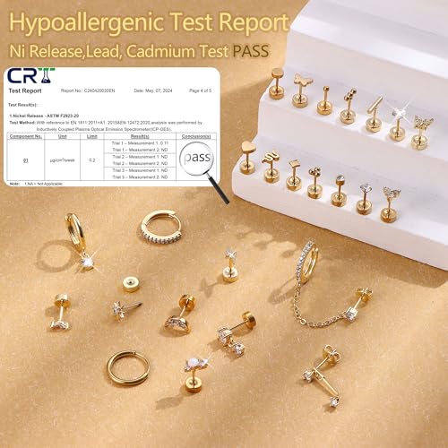 MILACOLATO Flat Back Earrings for Women Hypoallergenic Surgical Steel Earrings for Sensitive Ears Flatback Stud Earrings Screw Back Cartilage Earring Sets for Multiple Piercing 25Pcs3