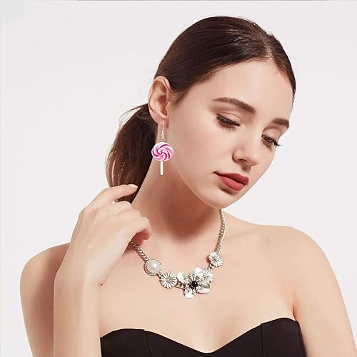 Miniatura 5 de Juego de 2 pares de aretes colgantes de piruleta de arco iris coloridos y creativos con forma de remolino, para mujeres y niñas