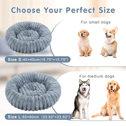 Qoosea Hundebett Katzenbett Flauschig, Dickes Donut Hundekissen mit Nackenstütze, Waschbar Hundedonut mit Rutschfester Unterseite, Hundebetten für Kleine Hunde und Katzen Grau 40 cm