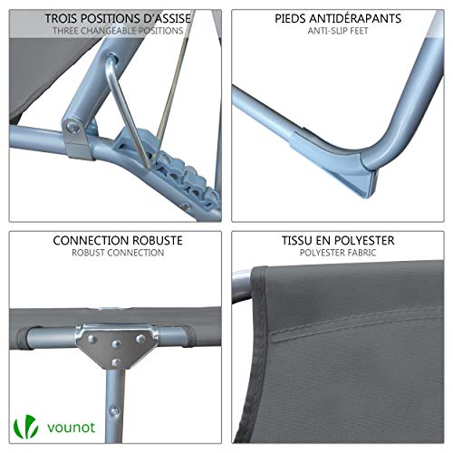 VOUNOT 2er Set Sonnenliege mit Dach, Klappbare Strandliege, Gartenliege Liegestuhl, Sonnendach und Rückenlehne Verstellbar, 190 x 58 x 27 cm, Grau