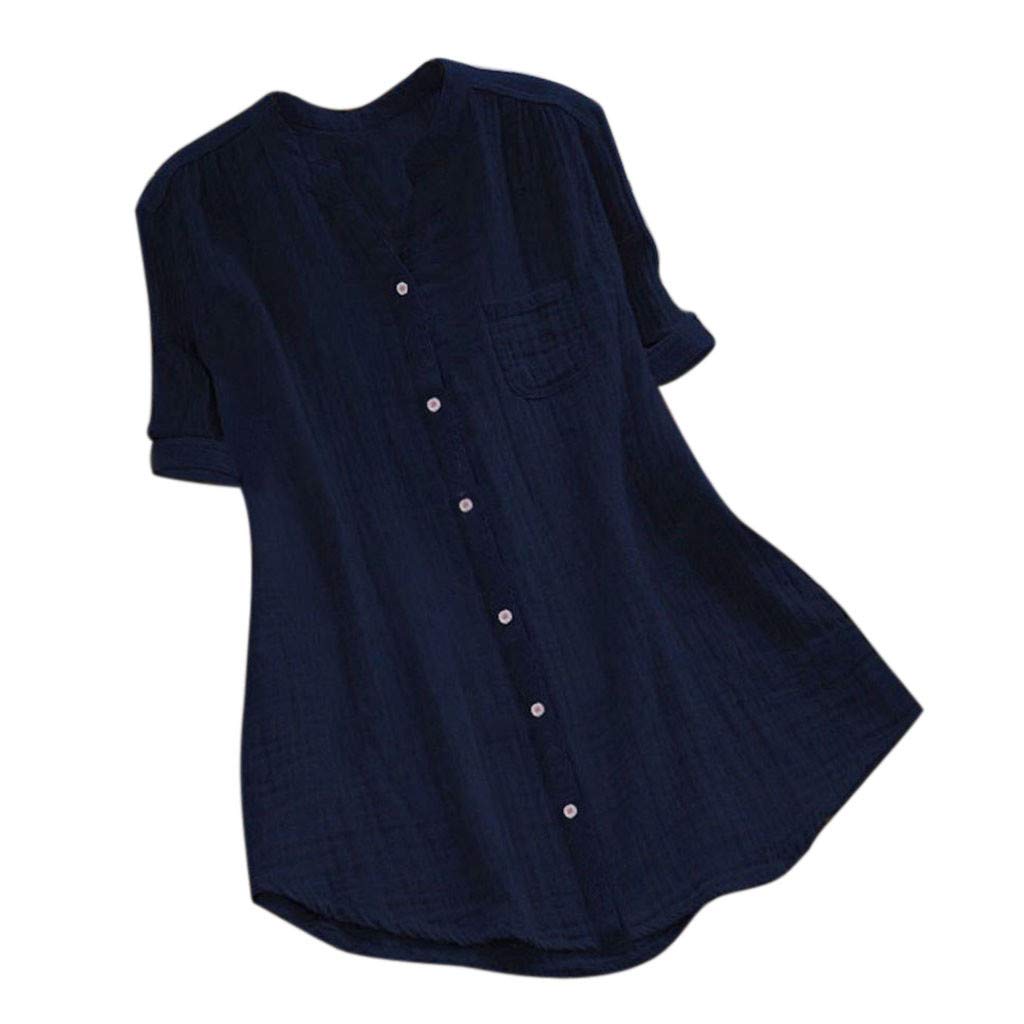 SHOBDW mujer Camisetas Mujer Manga Corta SHOBDW 2019 Nuevo Sexy Cuello en V Suelto Tops de Túnica Blusas Botón Botón Pullover Color Sólido Casual Verano Camisetas Mujer Tallas Grandes S-5XL