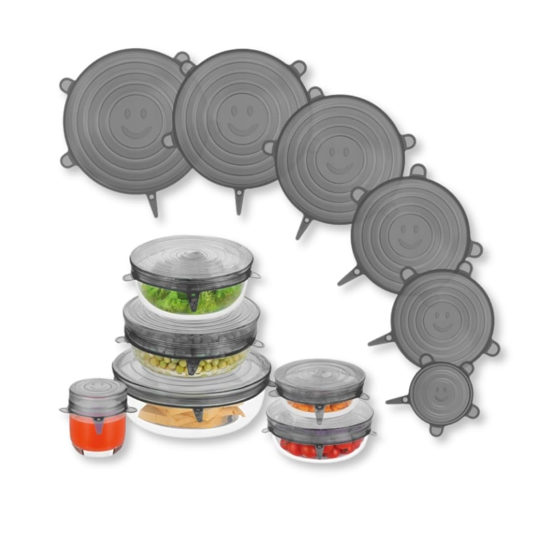 PARENCE. - Set of 6 Reusable Silicone Lids - Universal Stretch Lids for Bowls, Pots, Glasses - Food Storage, Extended Freshness, Leak-Proof