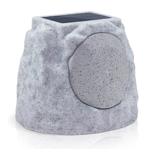 GGII Rock Speakers Outdoor Water-Resistant IP44, Multi-Sync Up to 100 Speakers, Solar-Powered Rock Speaker with Light for Patio Garden Party Pool Deck Yard Outside