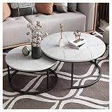 Lot de 2 tables basses rondes gigognes - Table basse ronde blanche pour le rangement, le goûter, le thé, le salon - Table d'appoint moderne empilable