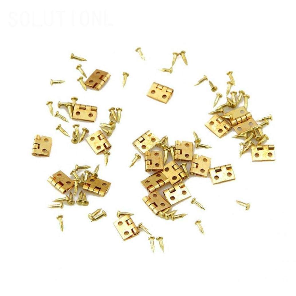 Byfri Golden 20Pcs Mini Metal Hinge 10X8mm With 80Pcs Screws For 1/12 House Miniature Cabinet Furniture Brass Hinge Dollhouse Closet