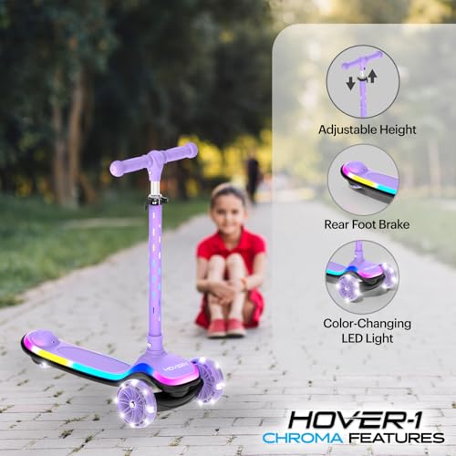 Image of Hover-1 Chroma Folding Kick Scooter for Kids with Multicolor Wheel Lights, 3 inch Front Wheels, Rear Foot Brake, and 110 LB Weight Capacity