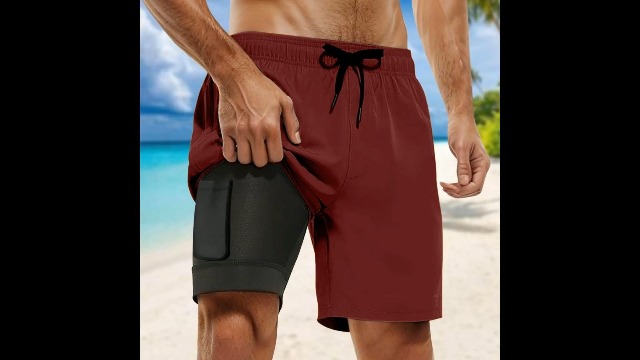 Maillot De Bain Boxer Homme Maillot De Bain Homme Compression 2 En 1 Short De Bain 2 En 1 Homme - Compression, Séchage Rapide - Poche Zippée - Bleu Marine Short Plage