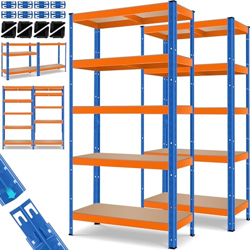 MASKO Juego de 2 estanterías para cargas pesadas, 160 x 90 x 40 cm, soporta hasta 700 kg, 4 estantes ajustables, tablero de...