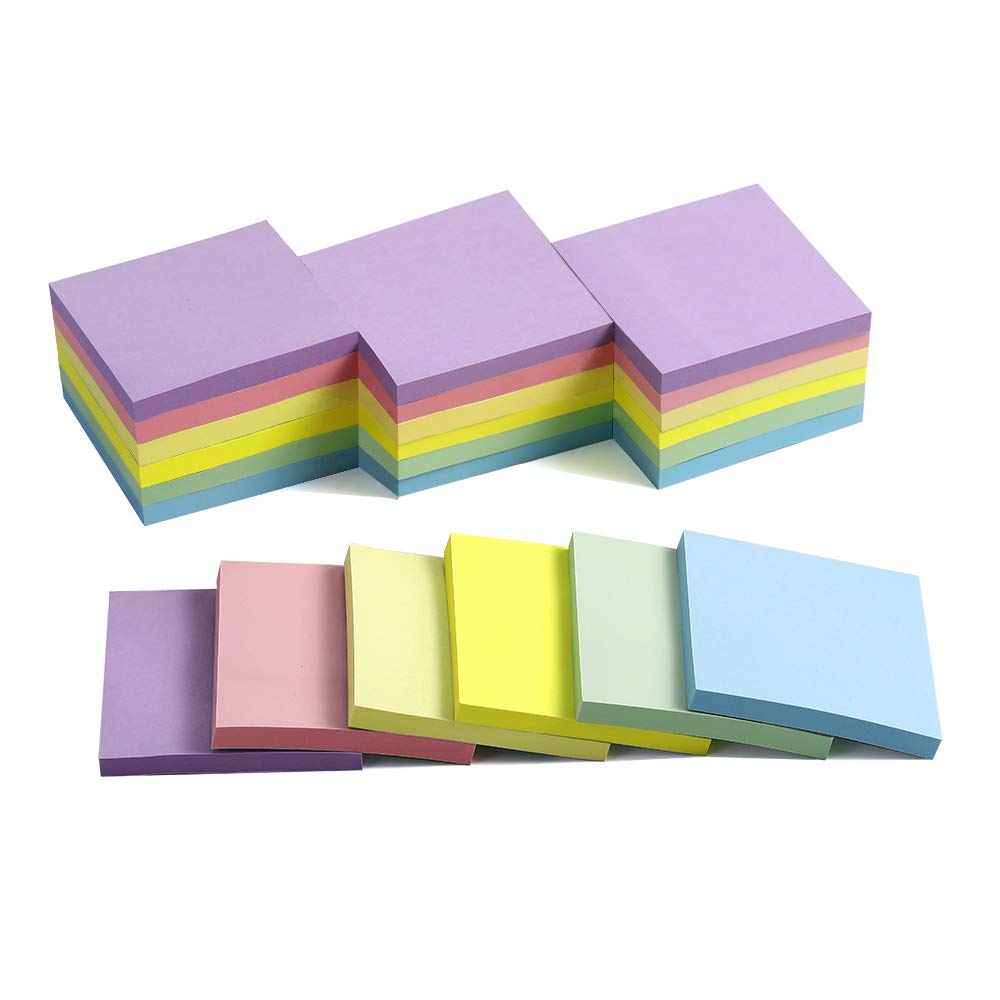 (24 Pack) Sticky Notes 3x3 in Pastel Stickies Super Sticking Power Memo Pads, Strong Adhesive, 74 Sheets/pad