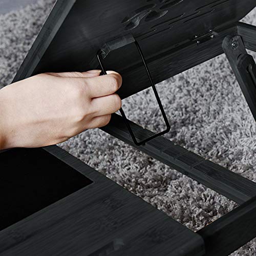 Natwind Bamboo Lap Desk Multi-Purpose Laptop Bed Tray Folding Table with Smartphone Ipad Card Slot and Little Drawer Lap Stand for Bed and Sofa(Black)