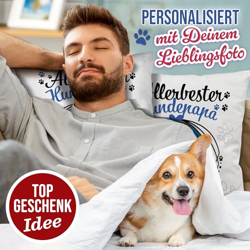 Print Royal PR Hunde-Kissen mit Foto Allerbester Hundepapa - Geschenk für Hundefreunde zum Geburtstag | Personalisiertes Geschenk, inkl. Füllung, Weiß