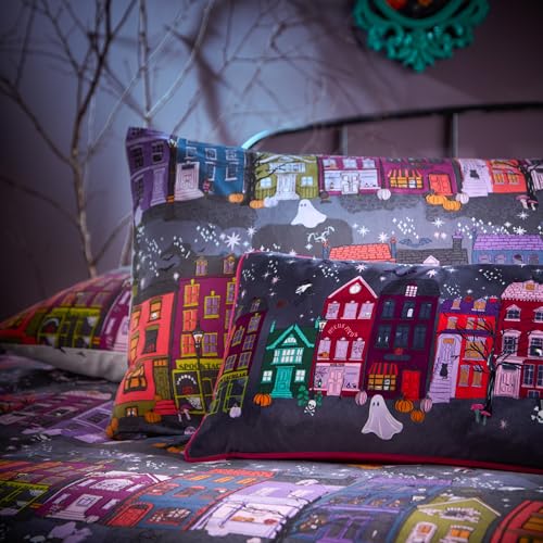 furn. Creepy Town Reversible Duvet Cover Set - Halloween Bedding (Charcoal - Super King) - Image 3