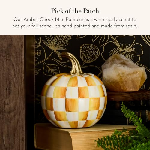 Image of MACKENZIE-CHILDS Resin Pumpkin, Mini, Golden-Yellow-and-White Amber Check