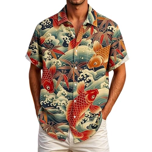Foweknow Camisa hawaiana para hombre, manga corta, camisa de verano, flores, camisa hawaiana, camisa de verano, camisa hawaiana, camisa informal para ocio, camisa de manga corta para vacaciones