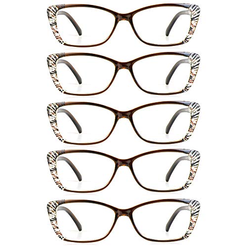 LifeArt 5 Pairs Reading Glasses, Blue Light Blocking Glasses, Computer Reading Glasses for Men and Women, Fashion Eyewear Frame (5 Brown, +2.25 Magnification)