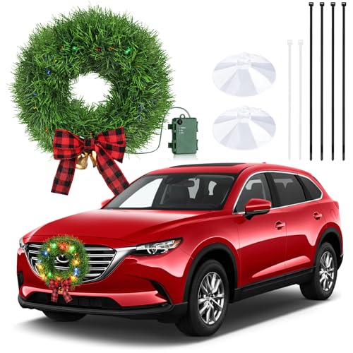 ovsor Christmas Wreath Car Decoration -1 pc LED Car Wreath for Christmas Truck Decorations