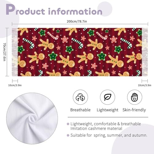 Christmas with Gingerbread Men, Candies Women's Autumn Winter Scarf Tassel Soft Warm Blanket Scarf Shawl3