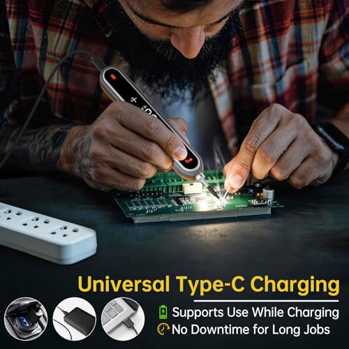 Image of Cordless Soldering Iron Kit, 8s Fast Heat-Up, 1400mAh Rechargeable Battery, Type-C Charging, Adjustable Temp 180~450 ℃, 3 Replaceable Tips, Wireless Soldering Pen for DIY Electronics Repair (Orange)
