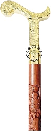 Miniatura 2 de Bastón de diseño náutico para hombres y mujeres, bastones y madera de 37 pulgadas, mango dorado de madera natural de palisandro QQQQ