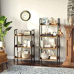 Rolanstarbookshelf4tierladderbookshelfwith3hooksindustrialbookcasesfreestandingdisplayplantshelveswithmetalframeforlivingroomrusticbrown Urban Country Home Decor Rolanstar bookshelf 4 tier ladder bookshelf with 3 hooks industrial bookcases freestanding display plant shelves with metal frame for living room rustic brown urban country home decor