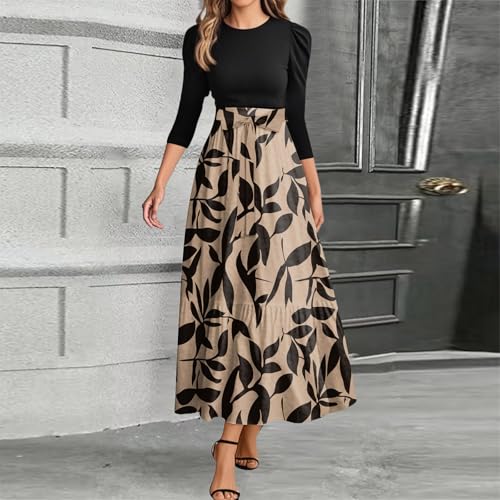 Fall Dresses for Women 2025 3/4 Sleeve Casual Flowy Floral Maxi Dress Elegant Empire Waist Beach Dresses2