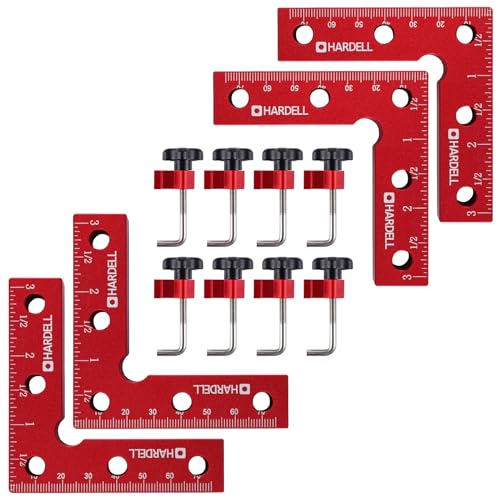 HARDELL 90 Degree Positioning Squares, Right Angle Clamps 3''/80mm Aluminum Alloy Woodworking Carpenter, Corner Clamping Square Tool for Picture Frame Box Cabinets Drawers (4 PACK), HDAC0408