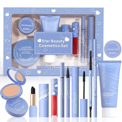 All In One Make Up Sets, 8 Stück Make Up Set, Schminke Geschenk Set für Frauen Mädchen, mit Lipgloss, Lippenstift, Concealer, Eyeliner Und Foundation, Perfekte Geschenk Für Weihnachtstag