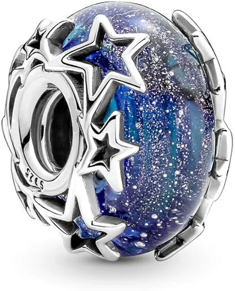 HuooNew 925 Sterling Silver, Sparkling Pavé, Blue Snowflake,Galaxy Blue Murano Charm Fit for Pandora Bracelets, Holiday Jewelry Gift for Women