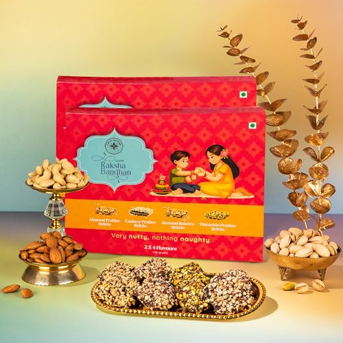 Image of Cacao Springs Assorted Brittle Collection Choco (Almonds, Cashew, Pista & Rose) - Diwali Gift Combo Choco & Nut Delicacy - Premium Diwali Gift Hamper - 8 Pieces in Each Box - 1 Box - 112gm